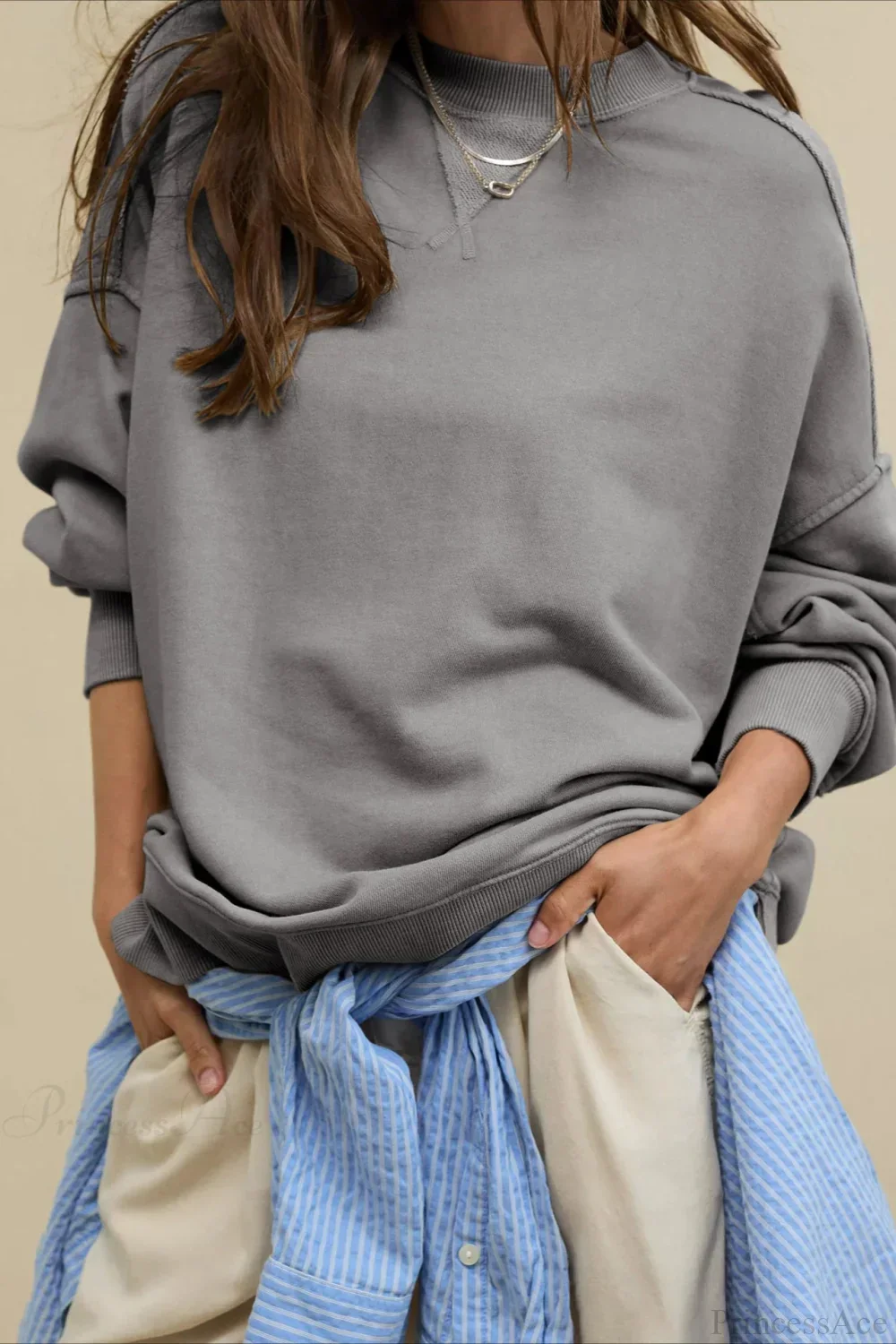 Crew Neck Solid Minimalist Relaxed Sweatshirt - Image 10