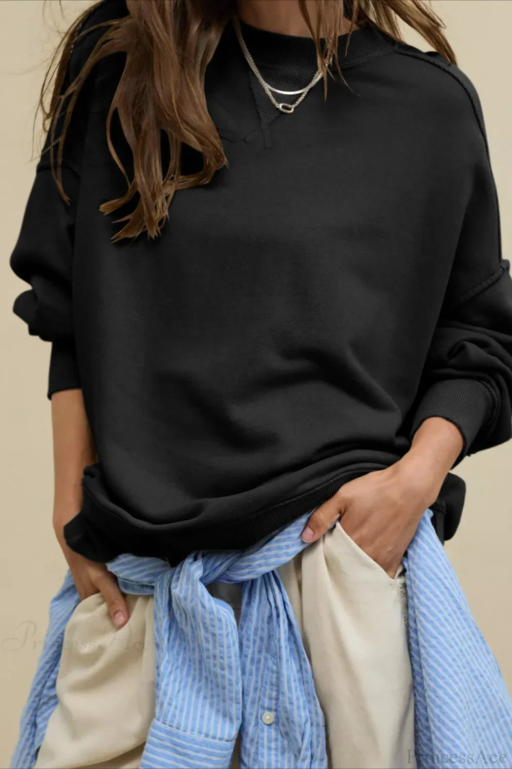 Crew Neck Solid Minimalist Relaxed Sweatshirt - Image 14