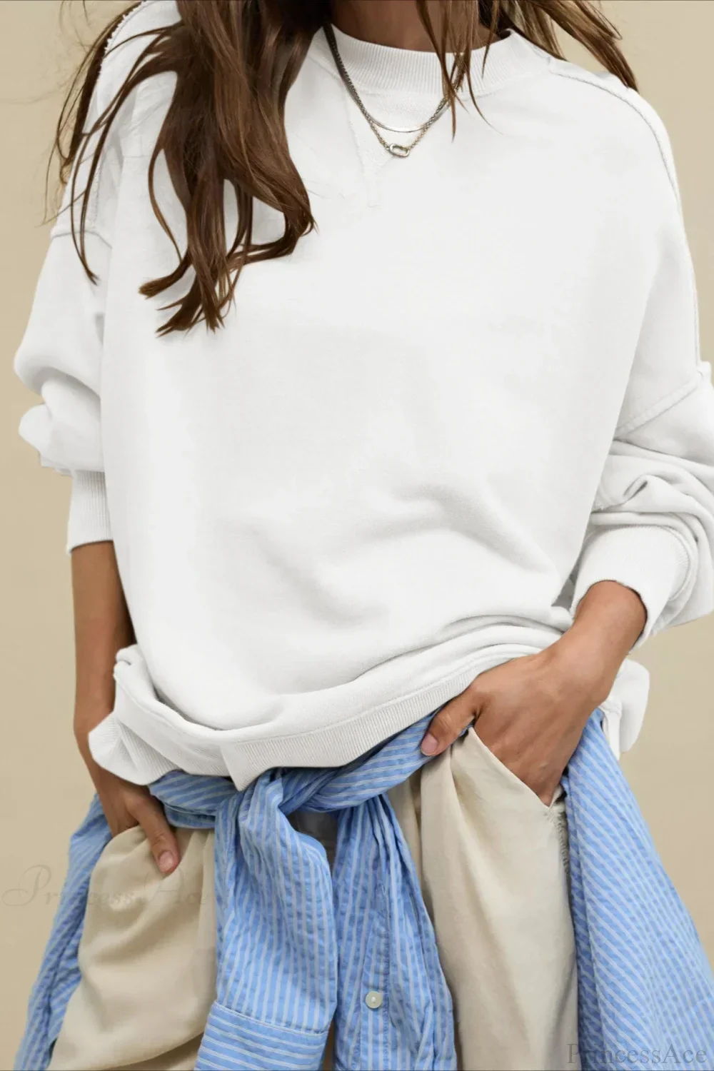 Crew Neck Solid Minimalist Relaxed Sweatshirt - Image 17