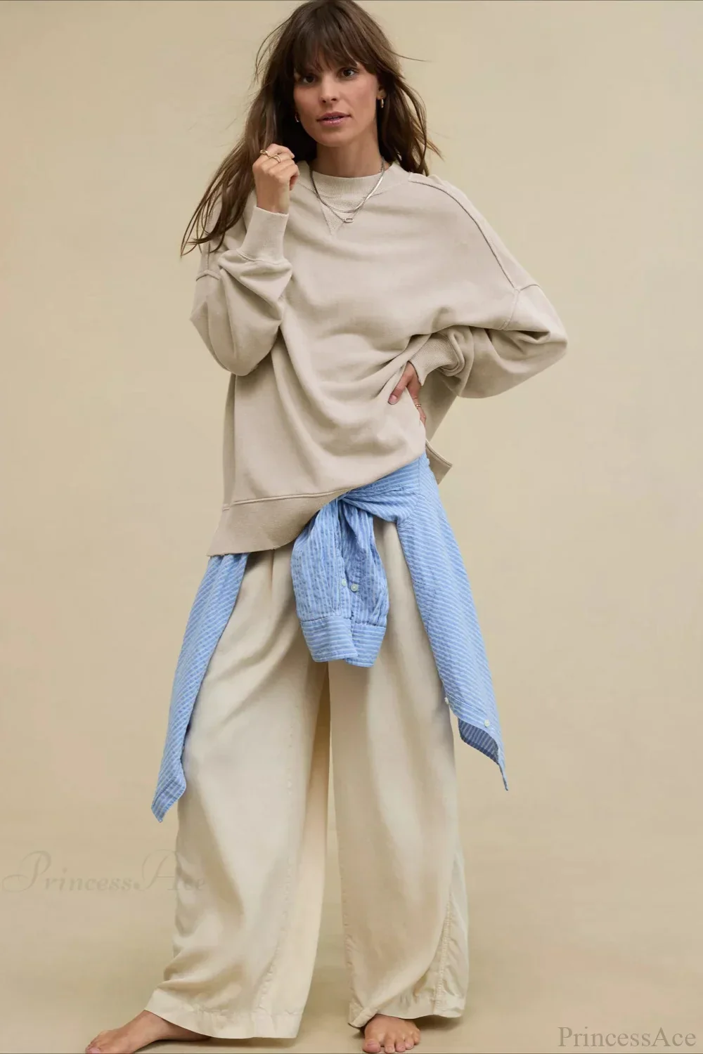 Crew Neck Solid Minimalist Relaxed Sweatshirt - Image 18