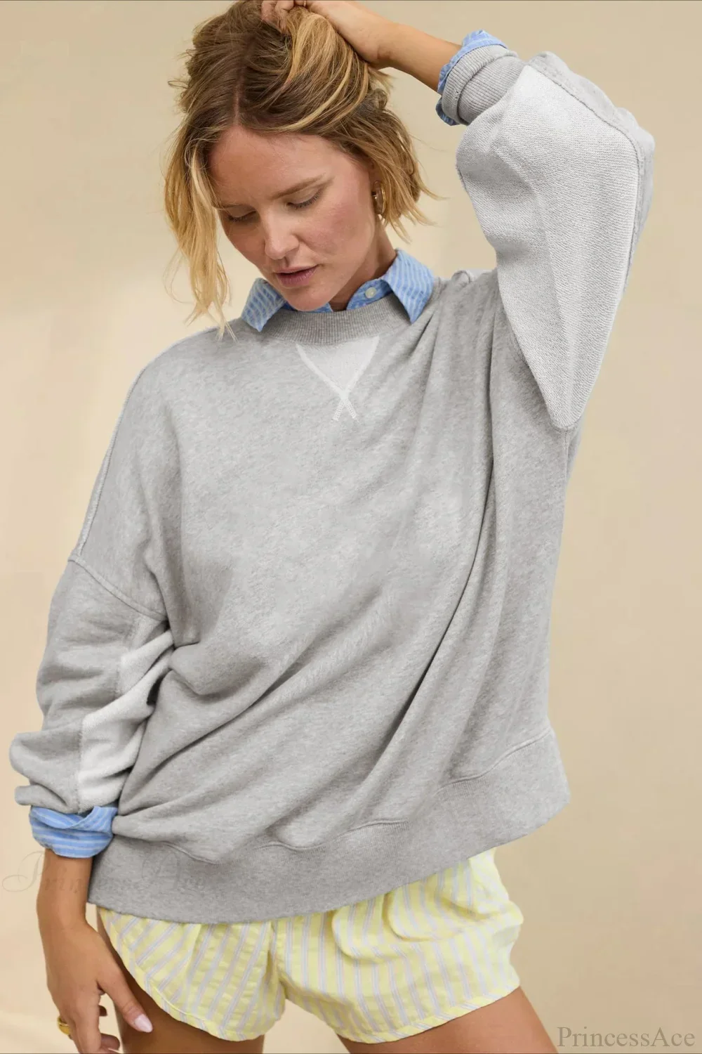 Crew Neck Solid Minimalist Relaxed Sweatshirt - Image 2