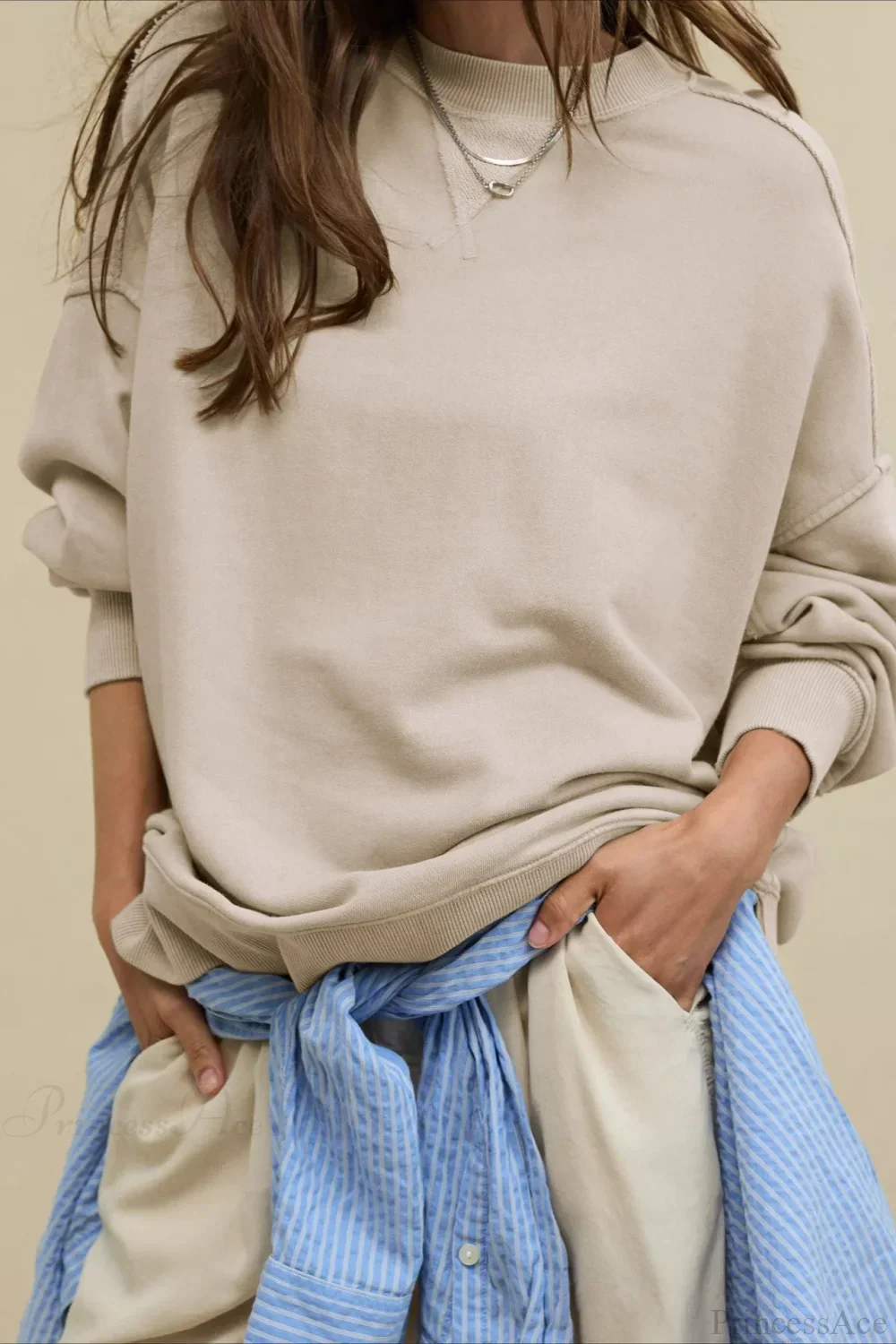 Crew Neck Solid Minimalist Relaxed Sweatshirt - Image 20