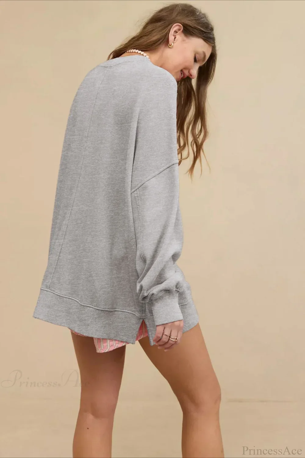 Crew Neck Solid Minimalist Relaxed Sweatshirt - Image 3