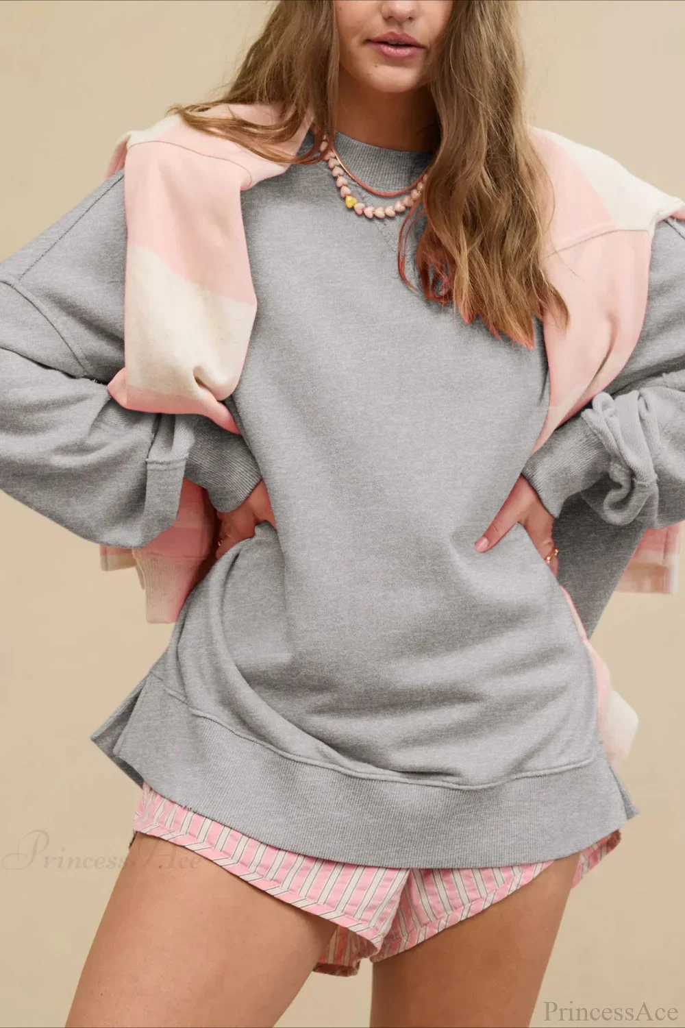 Crew Neck Solid Minimalist Relaxed Sweatshirt - Image 4
