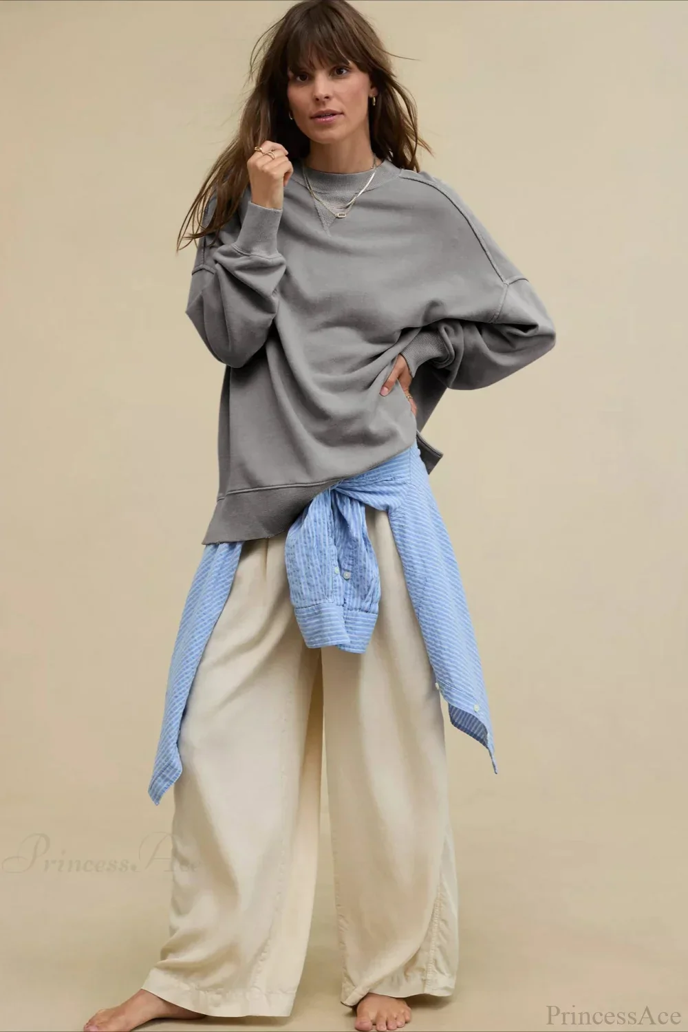 Crew Neck Solid Minimalist Relaxed Sweatshirt - Image 9