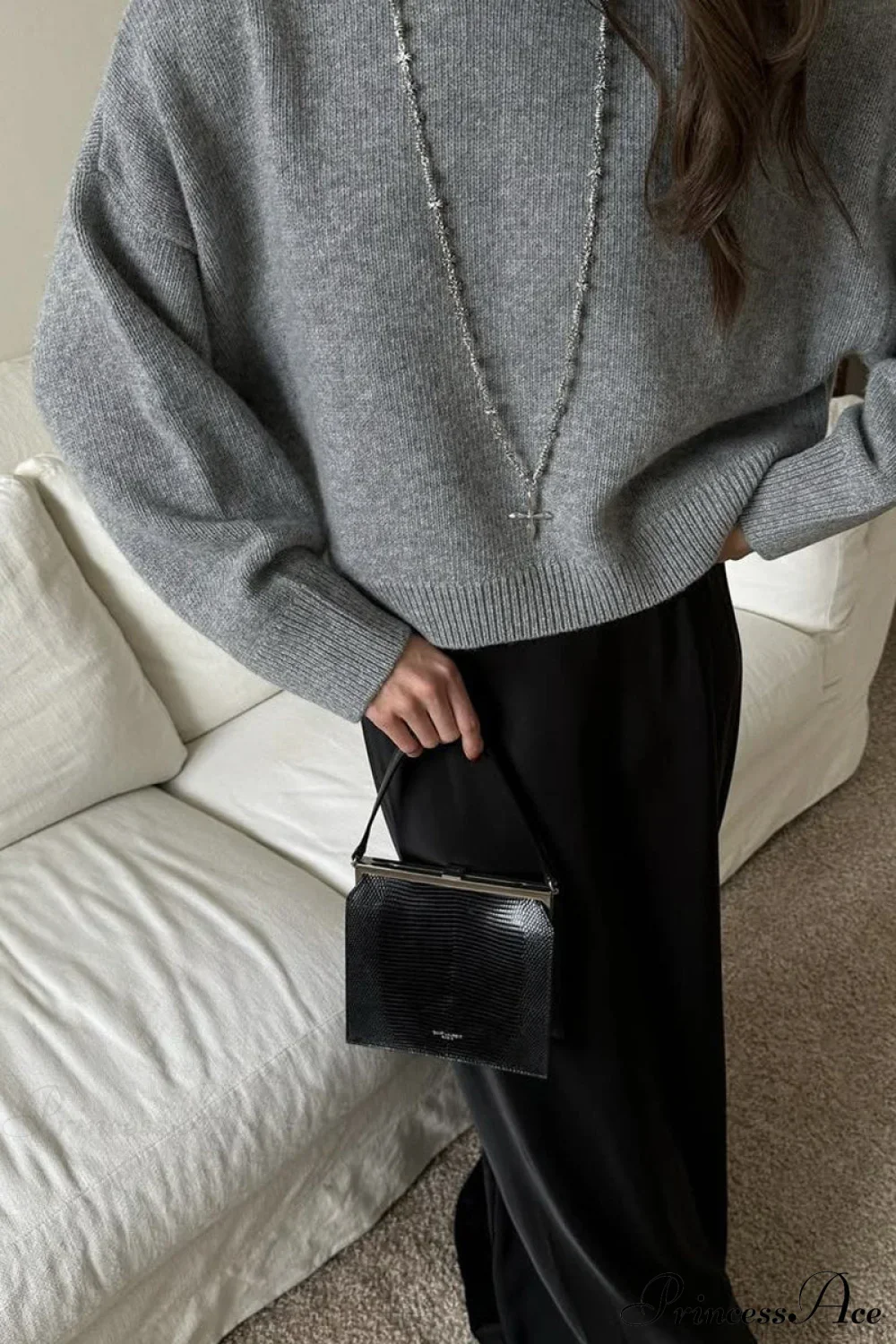 Crew Neck Thick Solid Short Sweater - Image 6