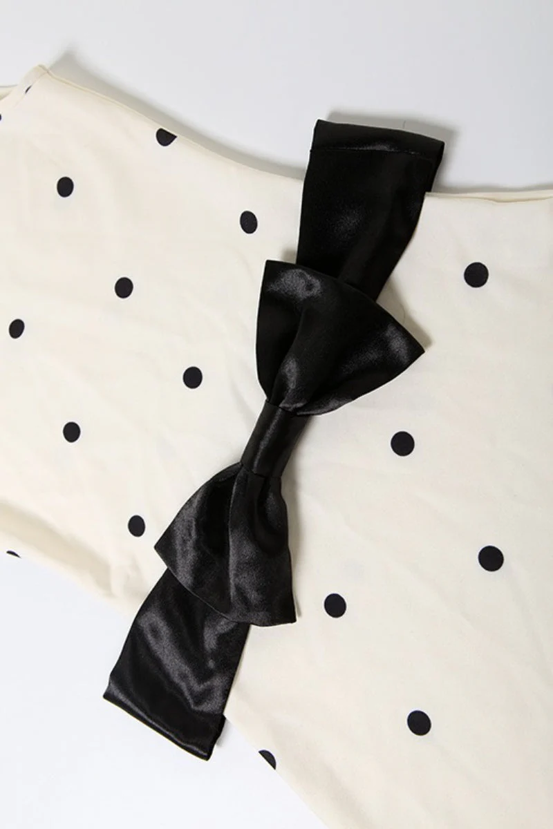 Crew Neck Waist Cinched Color Block Polka Dot Bow Mini Dress - Image 8
