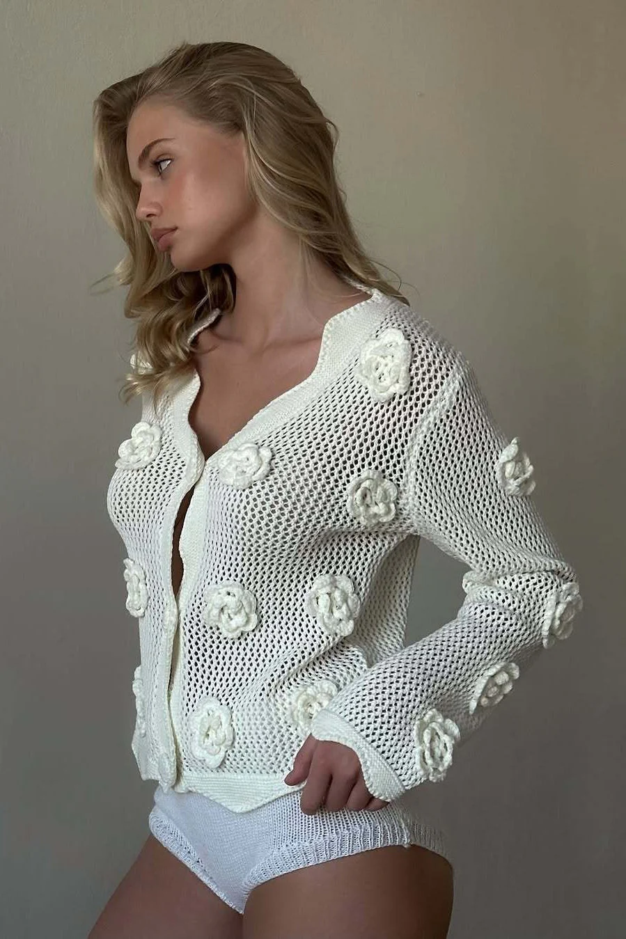 Crochet Rose Cutout Slim-Fit Blouse - Image 2