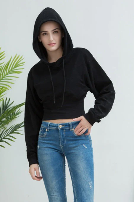 Cropped Hooded Waist Cinched Crop Top Slouchy Loose Hoodie - Image 10