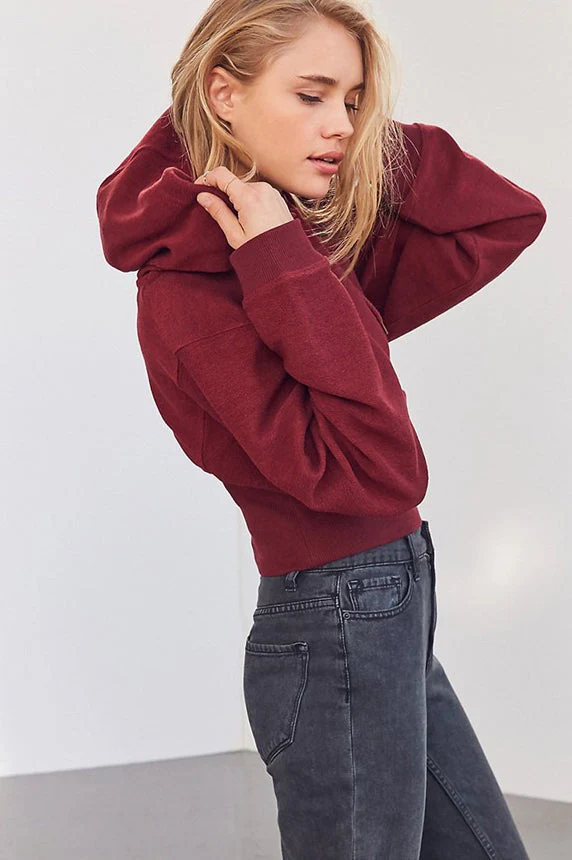 Cropped Hooded Waist Cinched Crop Top Slouchy Loose Hoodie - Image 5