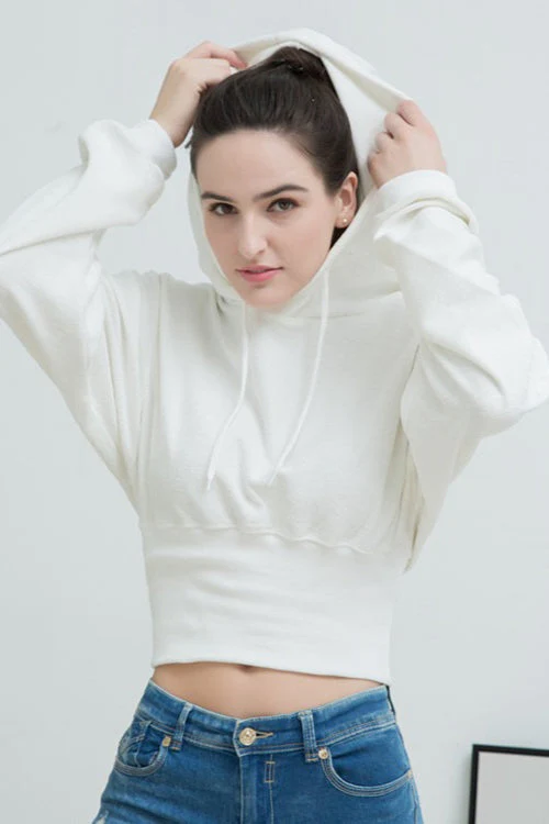 Cropped Hooded Waist Cinched Crop Top Slouchy Loose Hoodie - Image 8