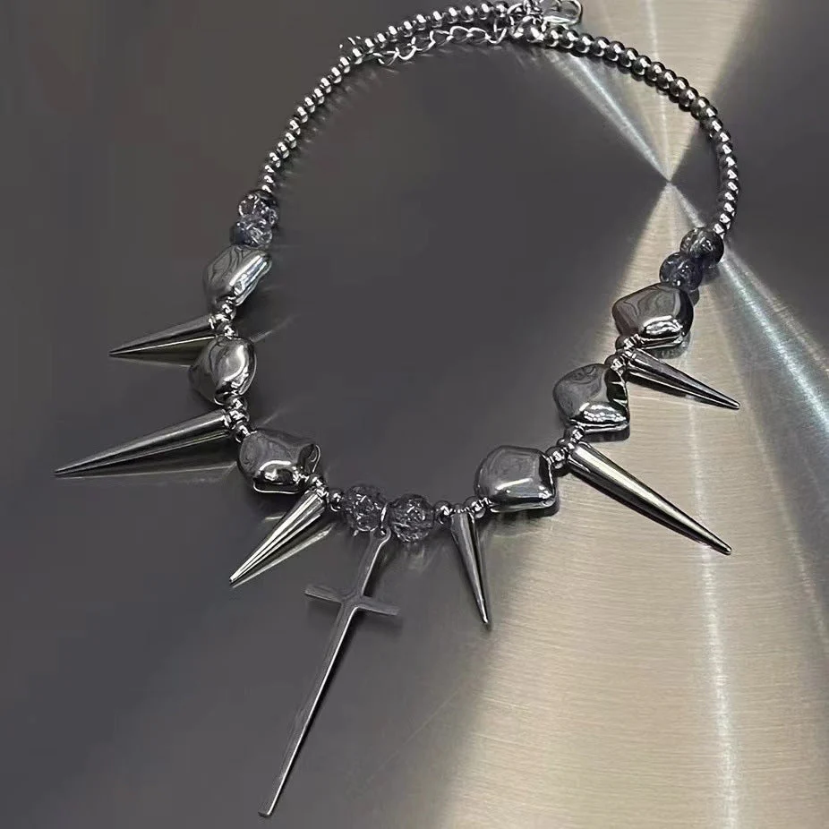 Cross Rivet Punk Titanium Steel NeckLace - Image 3
