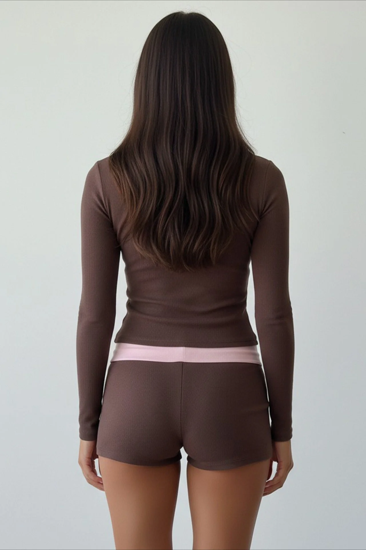 Cross V Neck Contrast Slim Long Sleeve Two Piece Set - Image 5