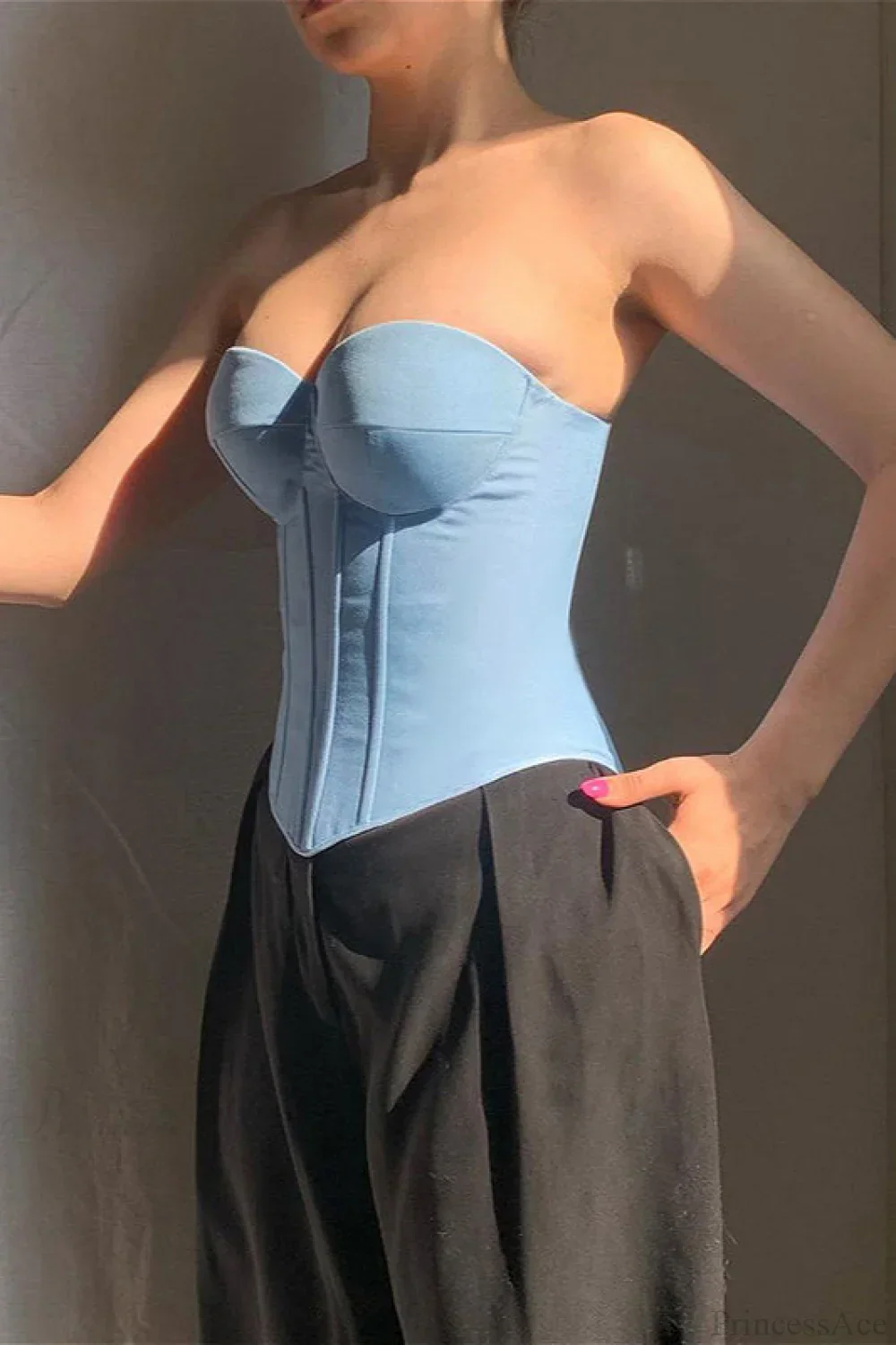 Cup Faux Denim Bustier Slim Tank Corset - Image 3