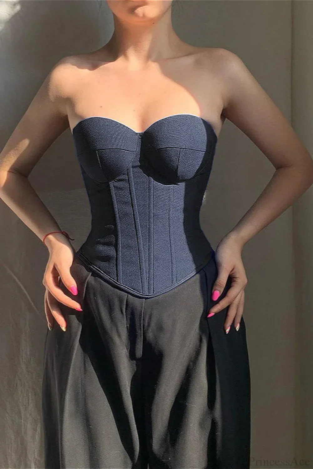 Cup Faux Denim Bustier Slim Tank Corset - Image 5