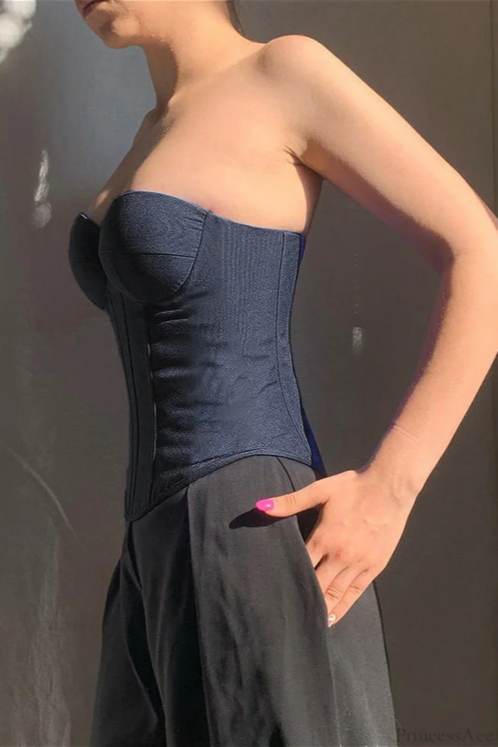 Cup Faux Denim Bustier Slim Tank Corset - Image 6