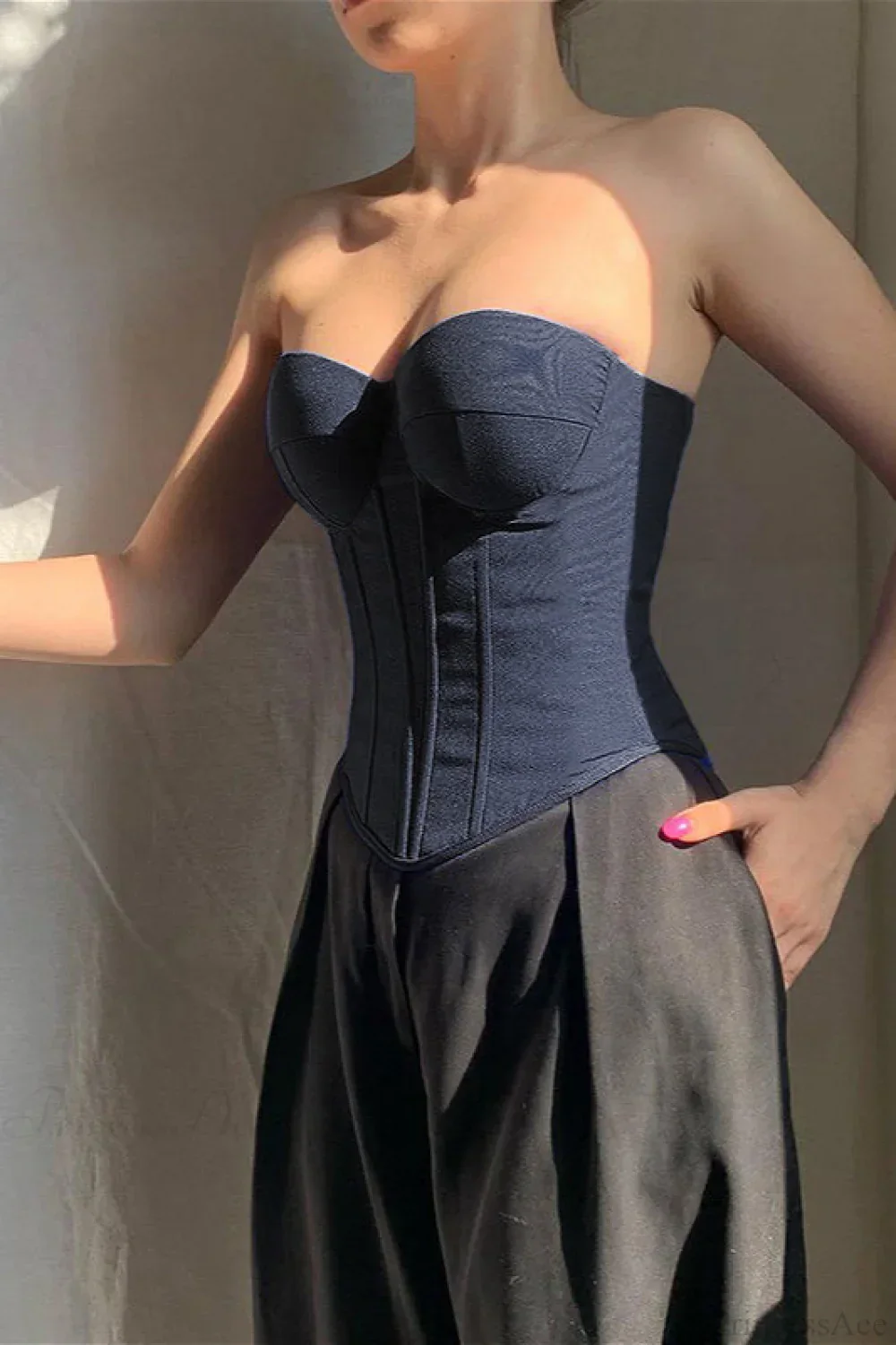 Cup Faux Denim Bustier Slim Tank Corset - Image 7