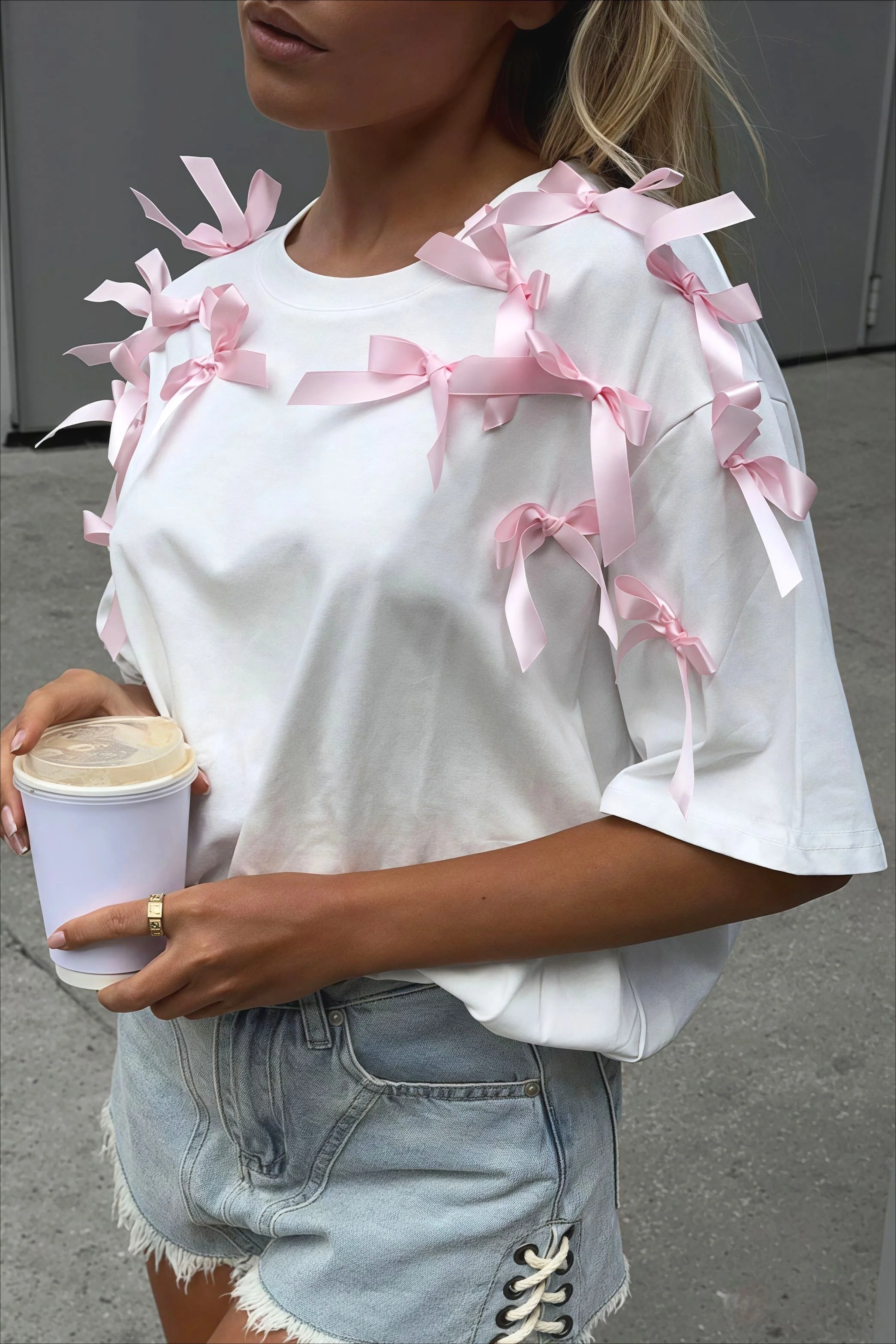 Cute Bowknot Ribbon Loose Short Sleeve T-shirt - Image 3