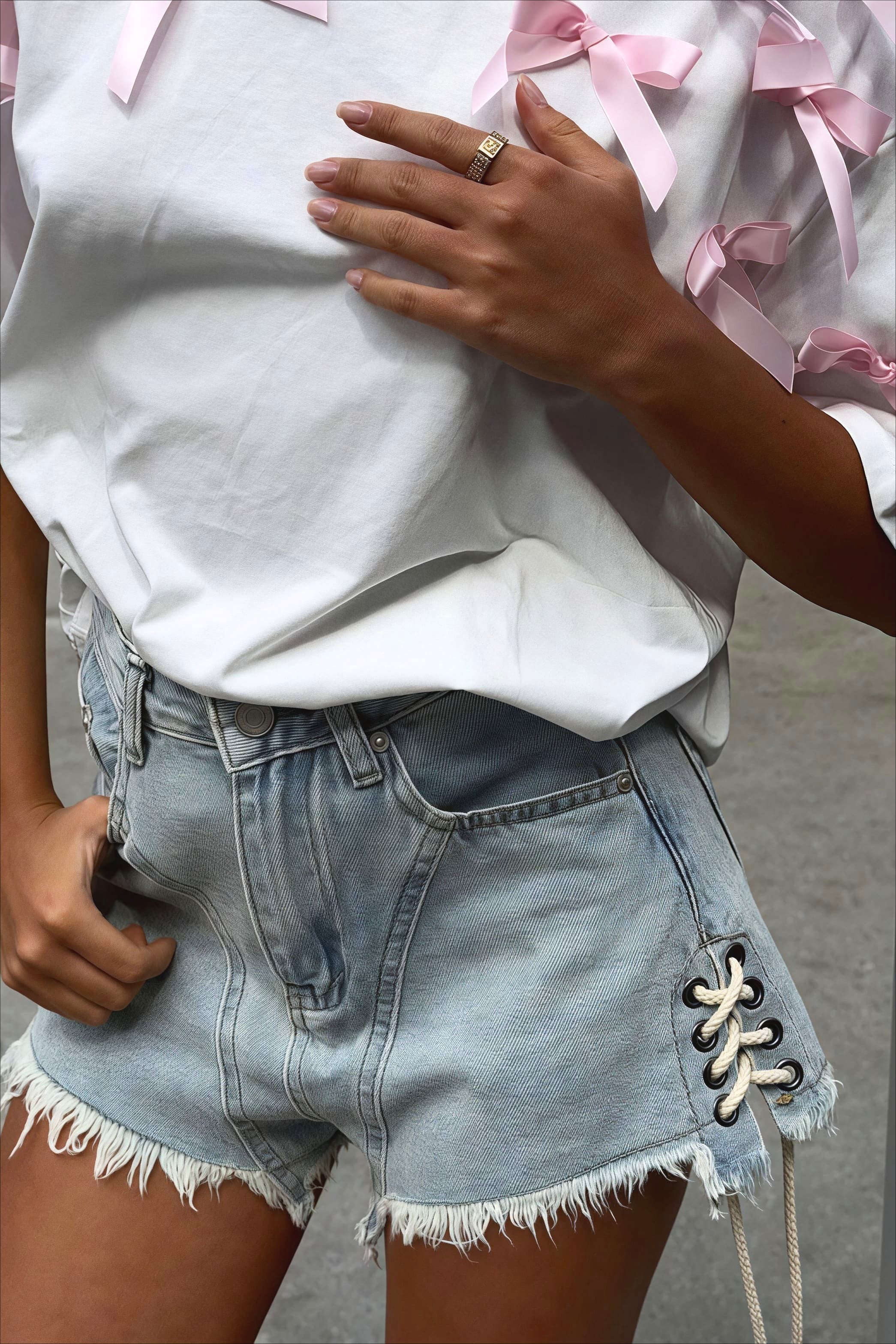 Cute Bowknot Ribbon Loose Short Sleeve T-shirt - Image 4