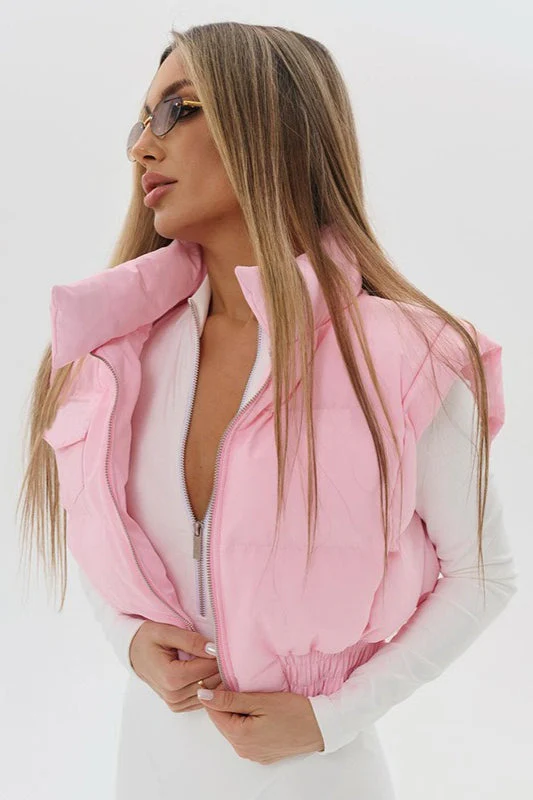 Cute Stand-collar Solid Short Slim Vest - Image 2