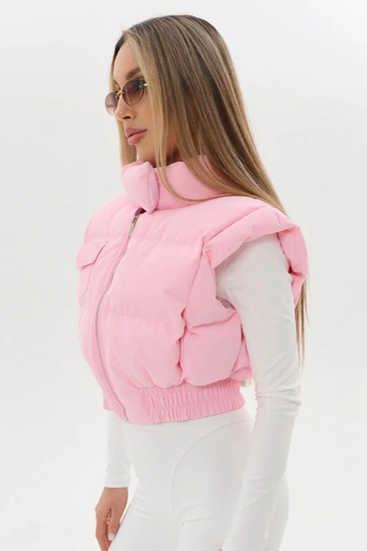 Cute Stand-collar Solid Short Slim Vest - Image 3