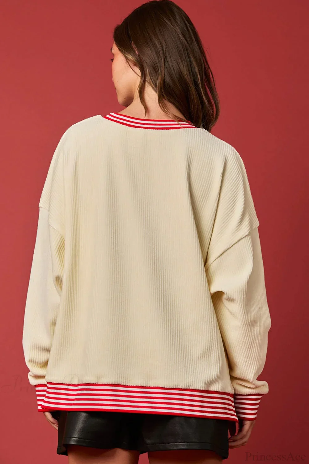 Cute Xmas Print Crew Neck Long Sleeve Pullover Sweater - Image 4