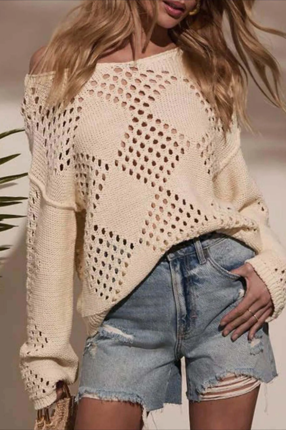 Cutout Off-the-Shoulder Long Sleeve Knit Blouse - Image 3