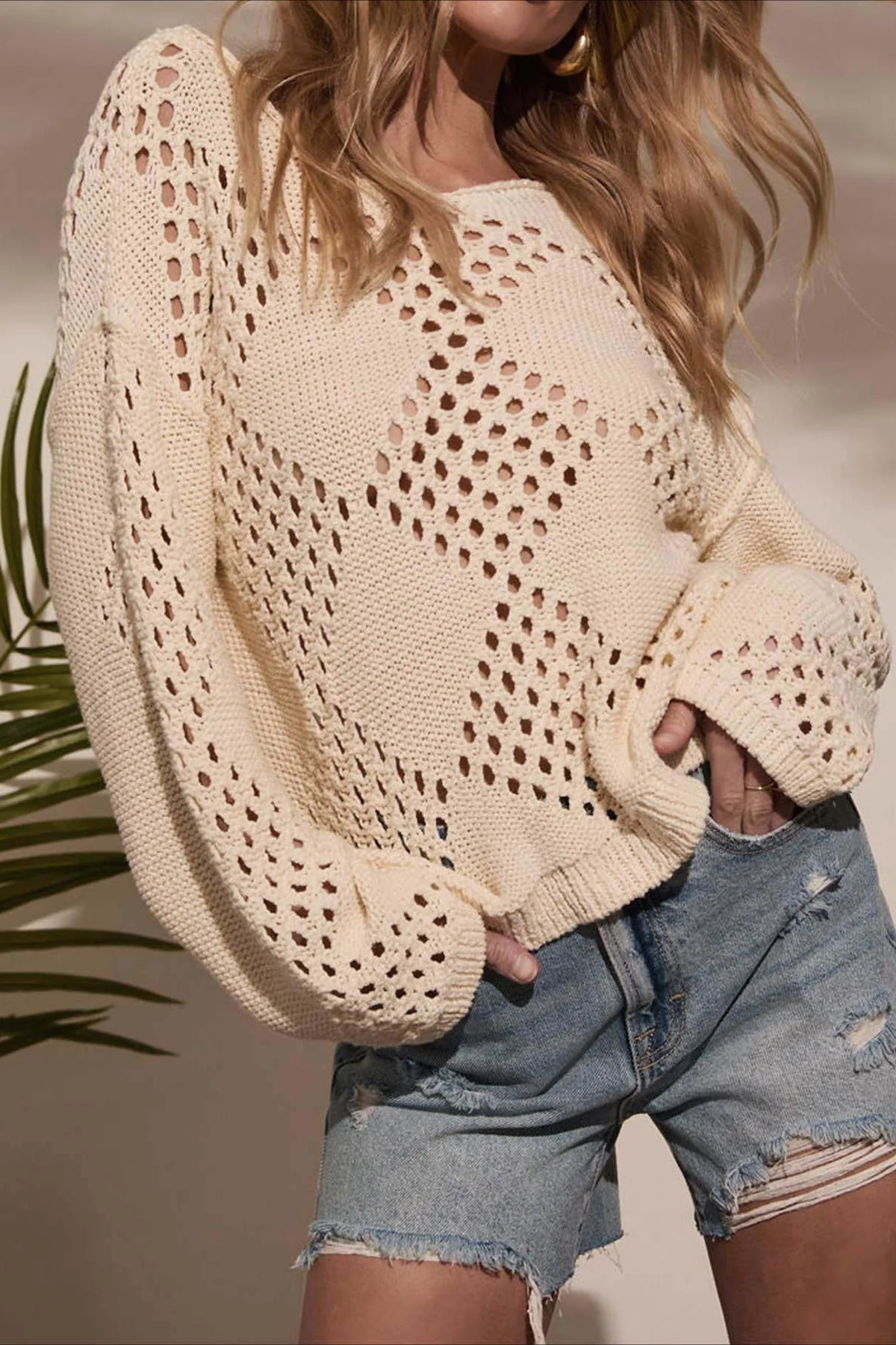 Cutout Off-the-Shoulder Long Sleeve Knit Blouse - Image 4