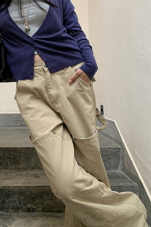 Deconstructed Paneled Cargo Straight Leg Jeans - Image 3