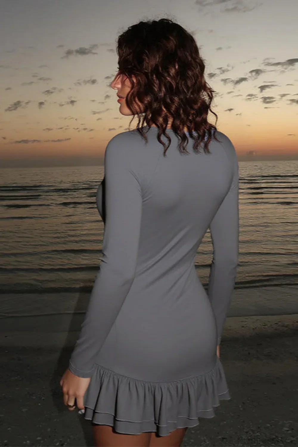 Deep V Sexy Long Sleeve Ruffled Slim Bodycon Mini Dress - Image 3