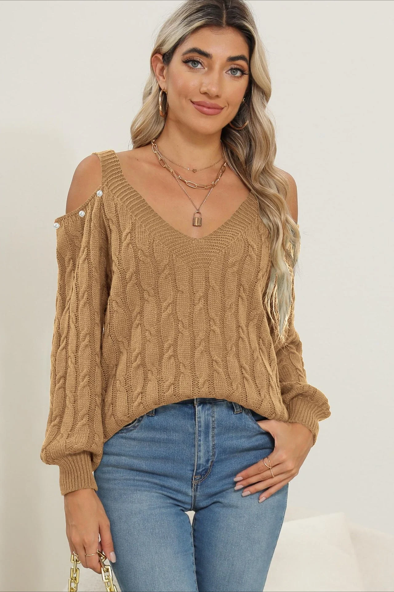 Deep V Sexy Off-Shoulder Loose Pullover Sweater - Image 15