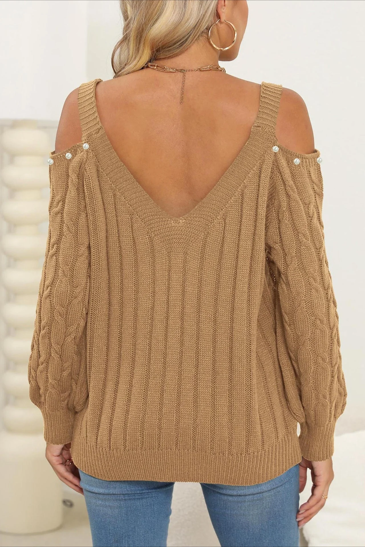 Deep V Sexy Off-Shoulder Loose Pullover Sweater - Image 16