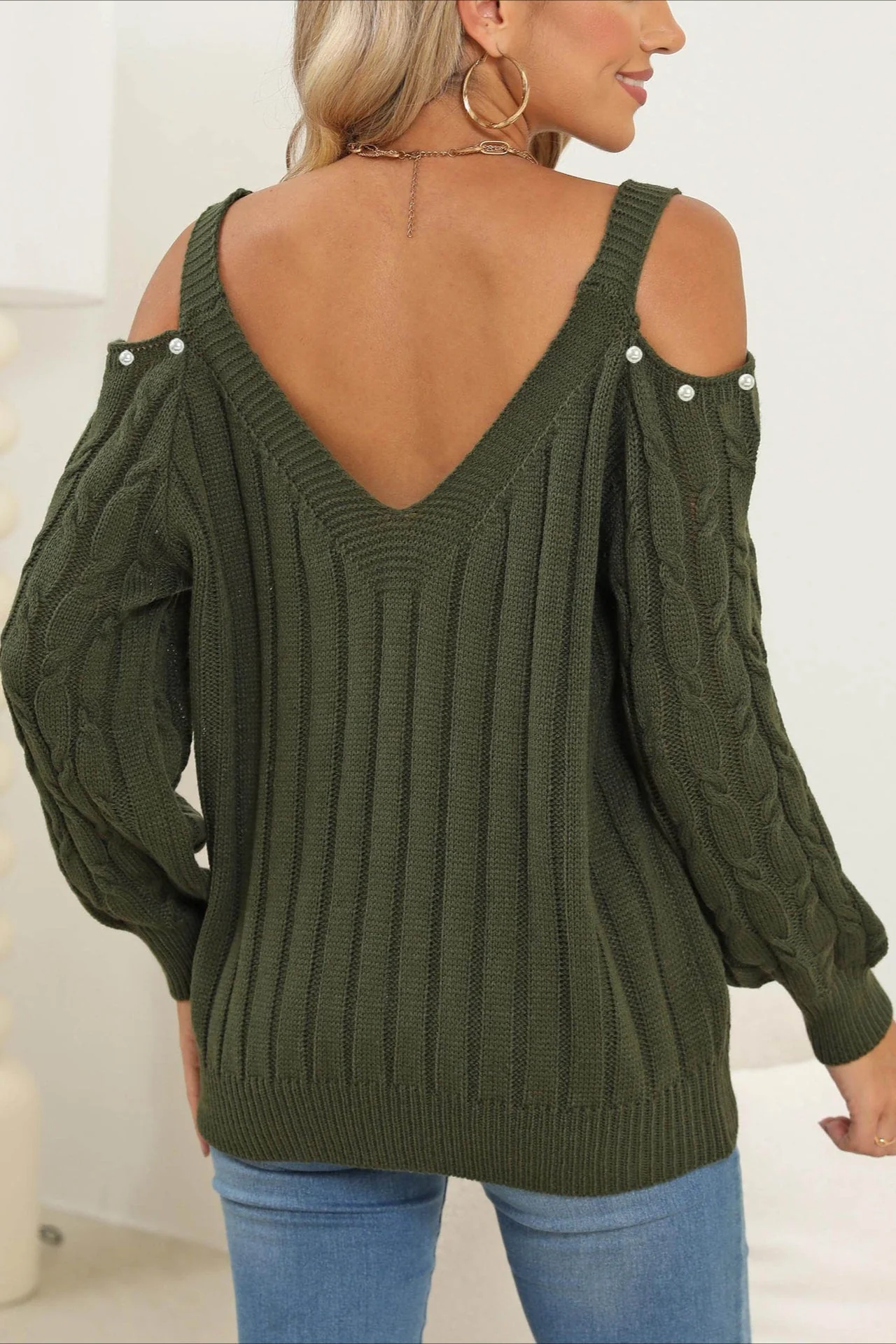 Deep V Sexy Off-Shoulder Loose Pullover Sweater - Image 5