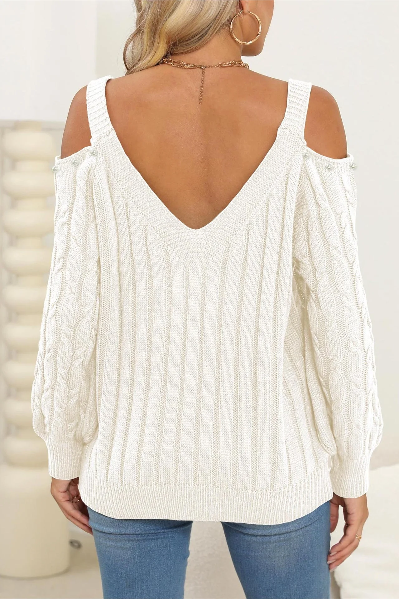 Deep V Sexy Off-Shoulder Loose Pullover Sweater - Image 9