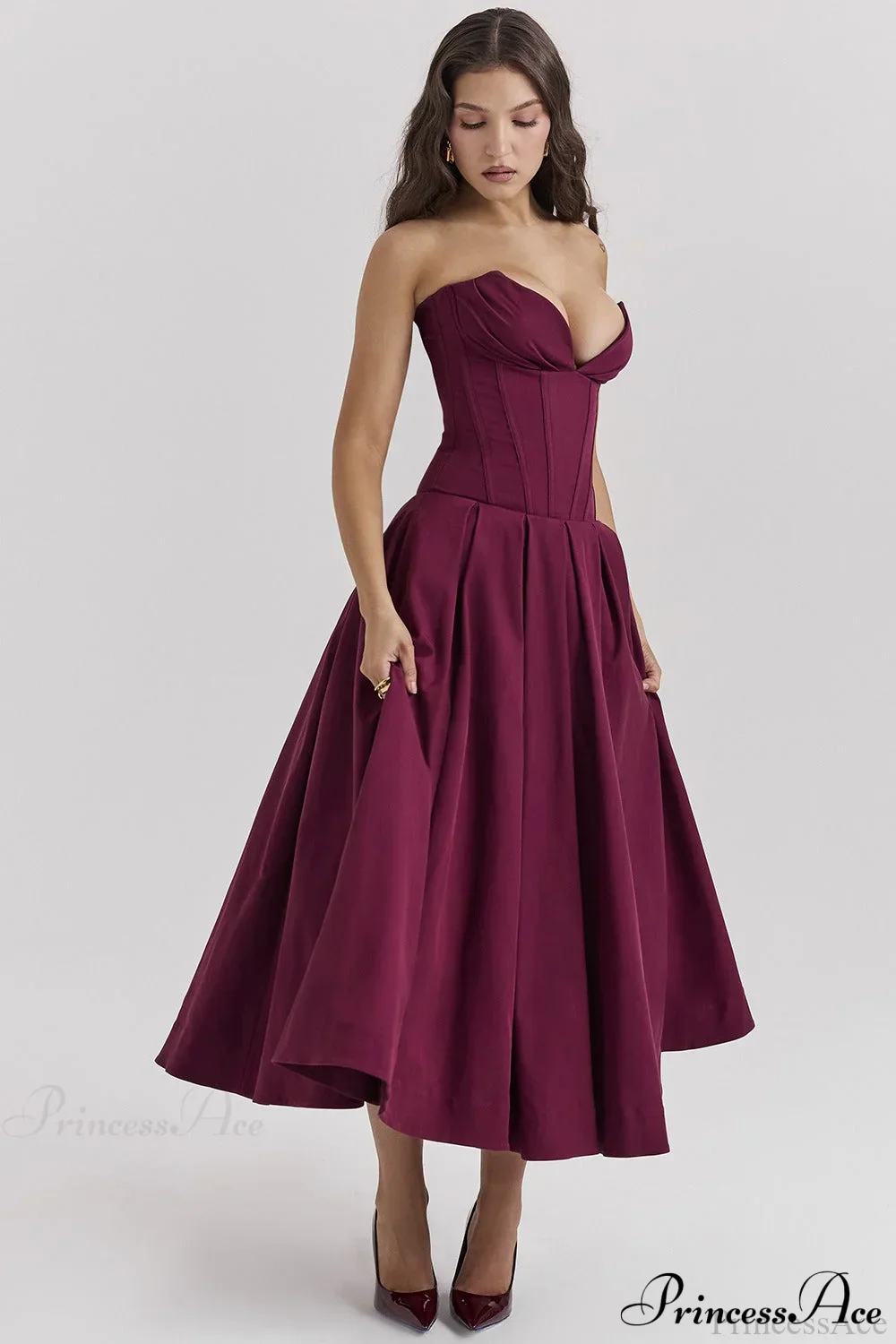 Deep V Strapless Bodycon Low-Waist Party Dress - Image 2