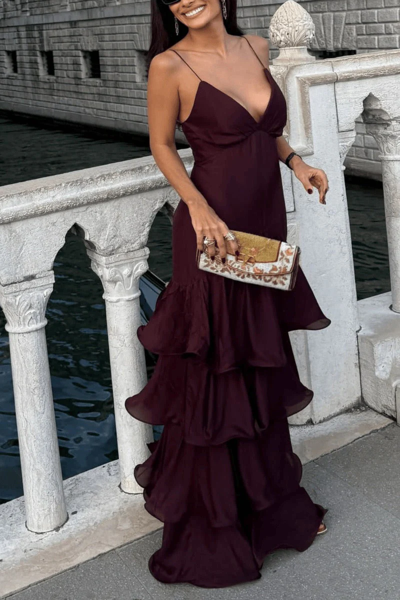 Deep V Tube Waist Cami Cake Maxi Dress - Image 4