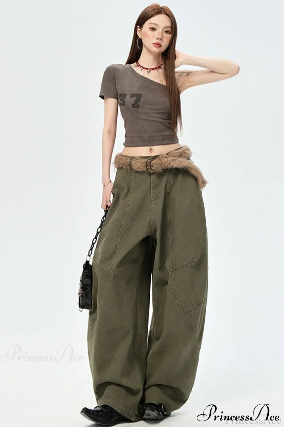 Denim Curved Loose Straight Cargo Pants - Image 2