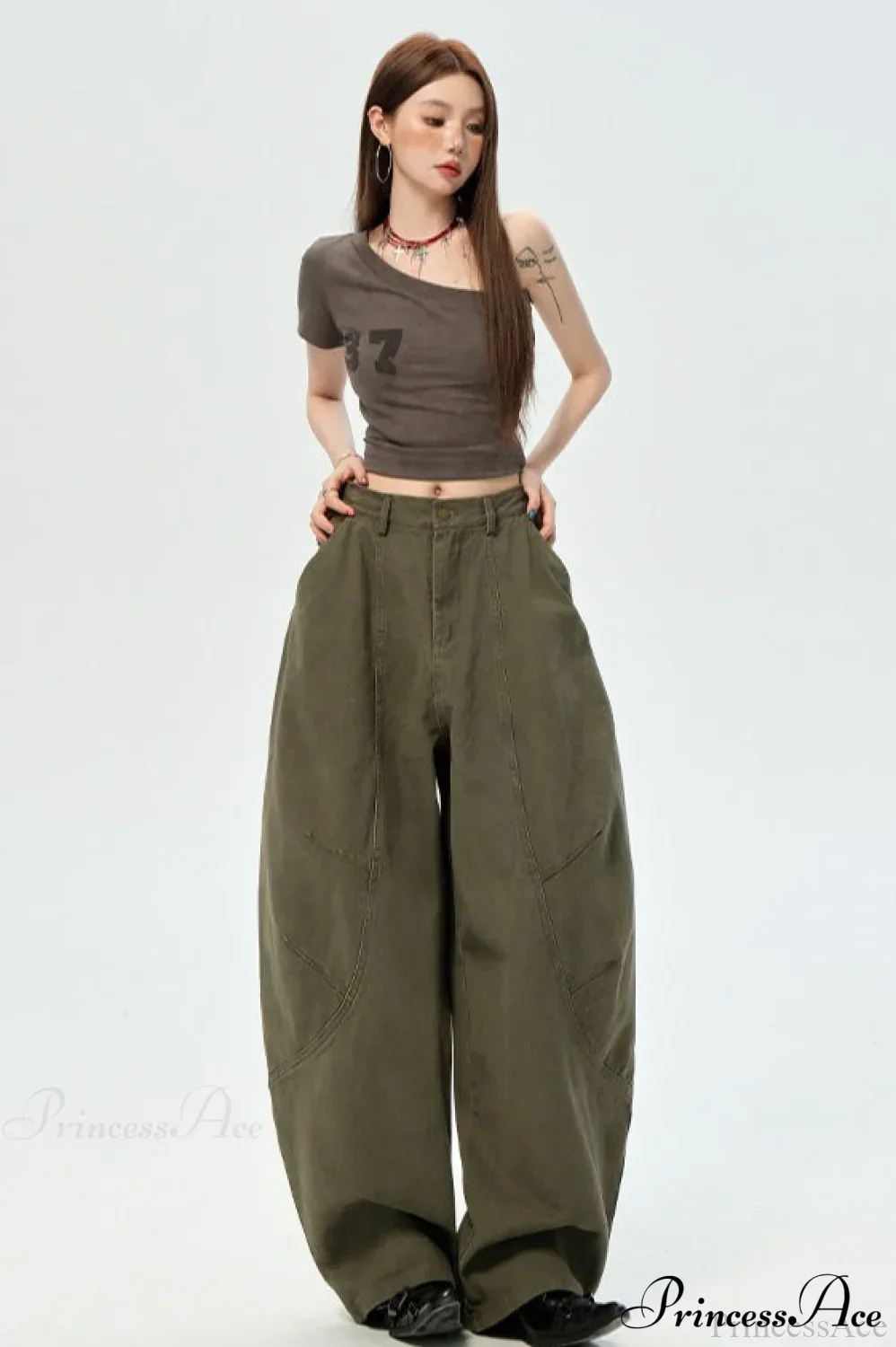 Denim Curved Loose Straight Cargo Pants - Image 3