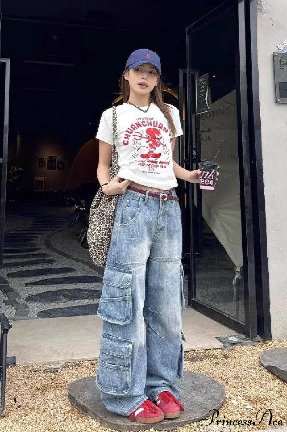 Denim Loose Multi-Pocket Wide Leg Cargo Pants - Image 2