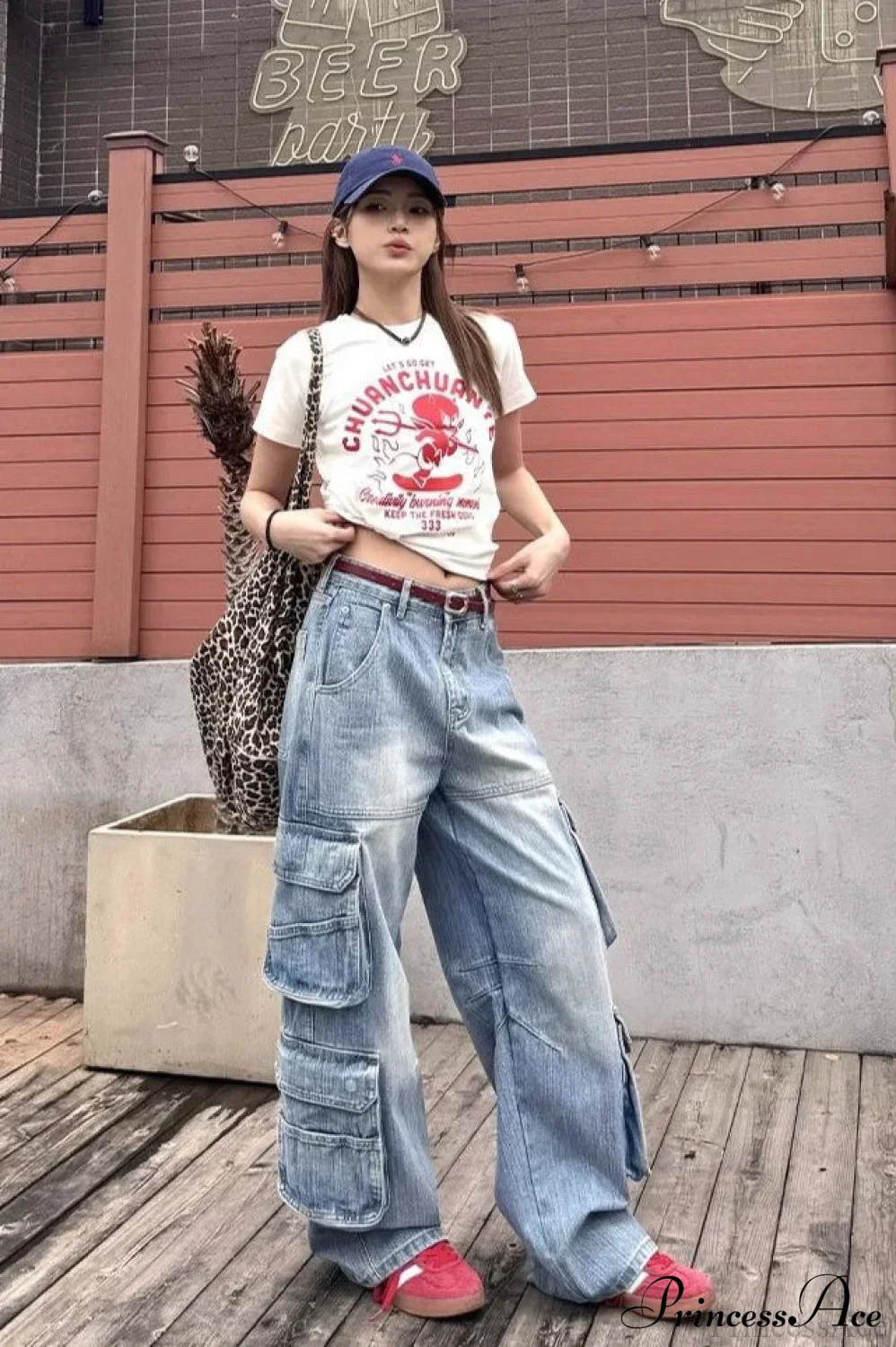 Denim Loose Multi-Pocket Wide Leg Cargo Pants - Image 3