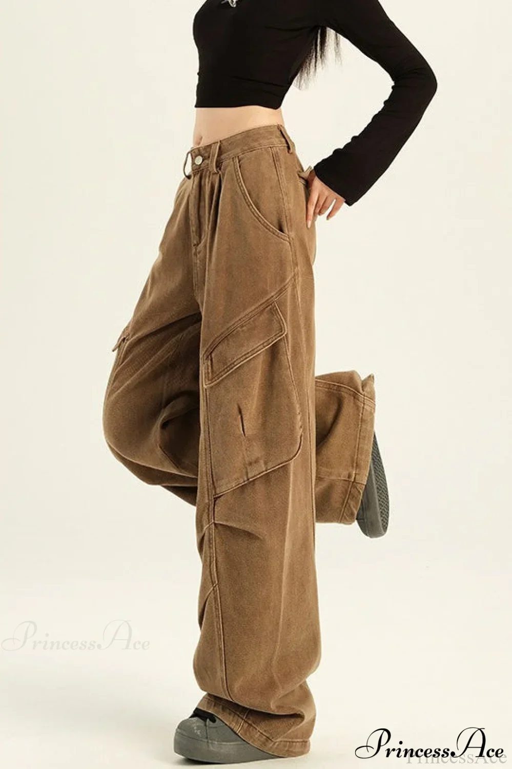 Denim Loose Wide Leg Flattering Cargo Pants - Image 2