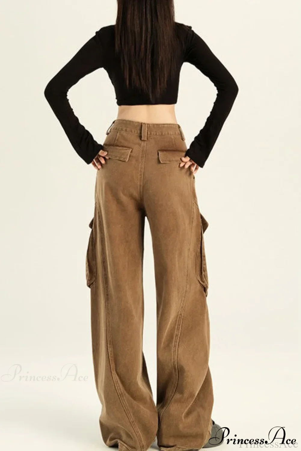 Denim Loose Wide Leg Flattering Cargo Pants - Image 3