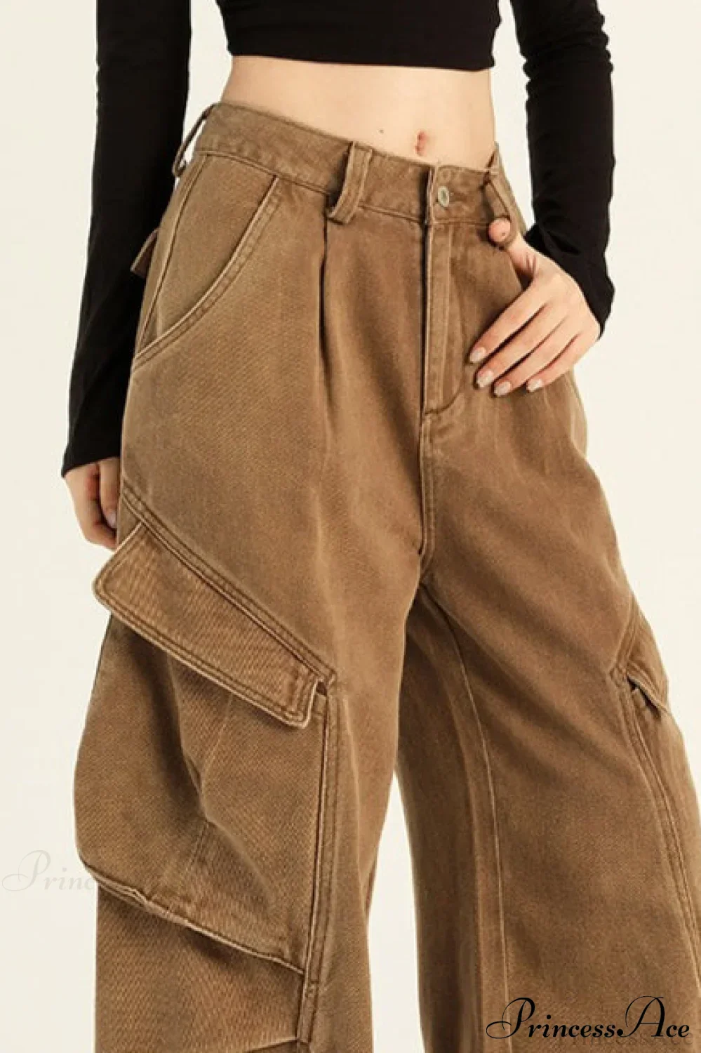 Denim Loose Wide Leg Flattering Cargo Pants - Image 4