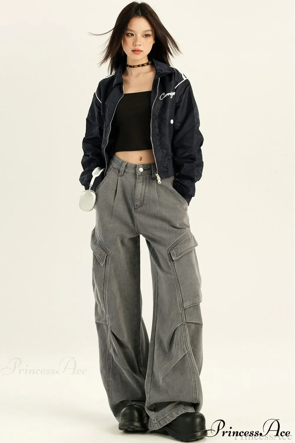 Denim Loose Wide Leg Flattering Cargo Pants - Image 5