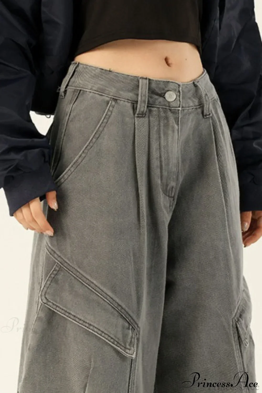 Denim Loose Wide Leg Flattering Cargo Pants - Image 7