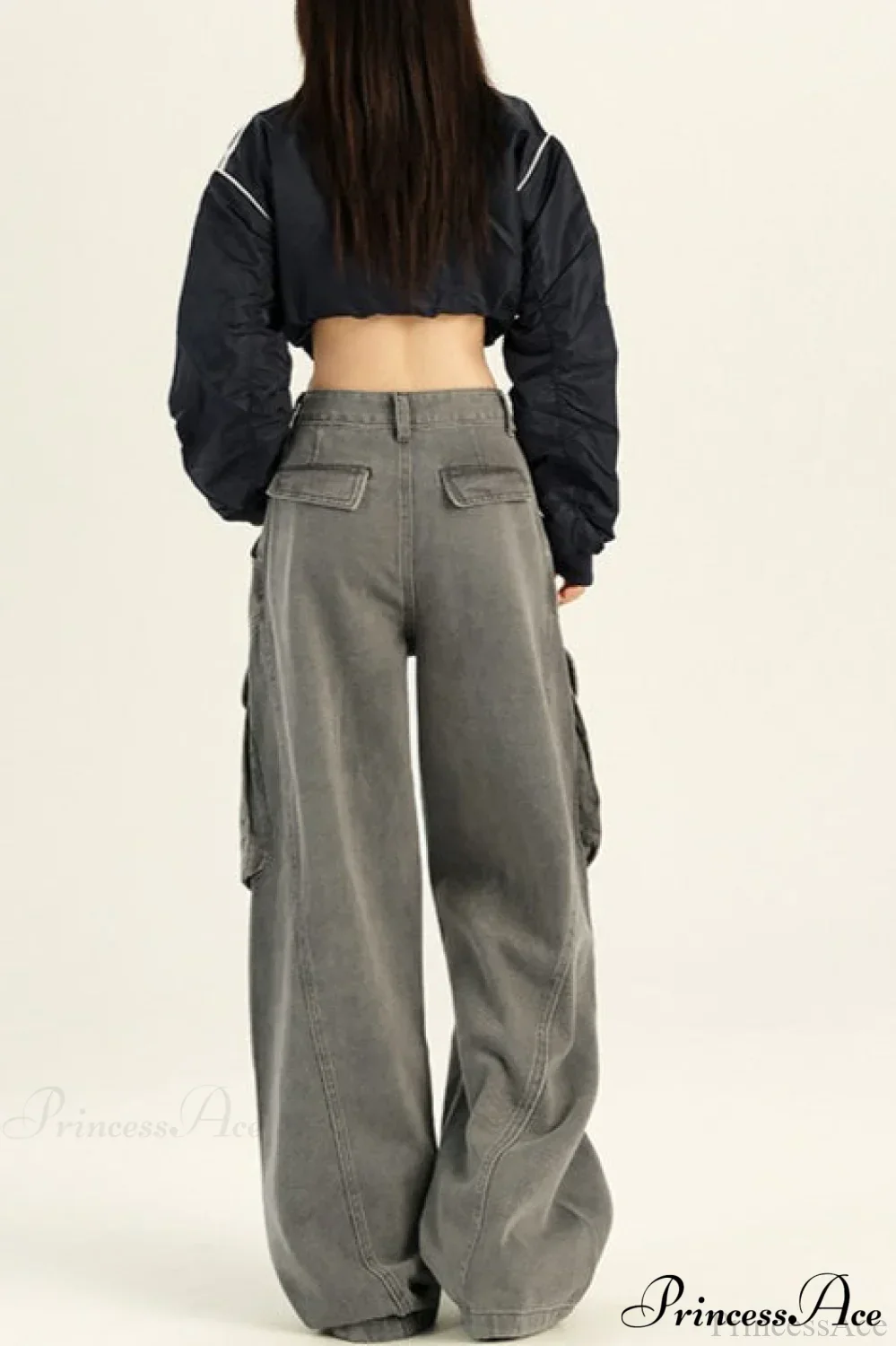 Denim Loose Wide Leg Flattering Cargo Pants - Image 8