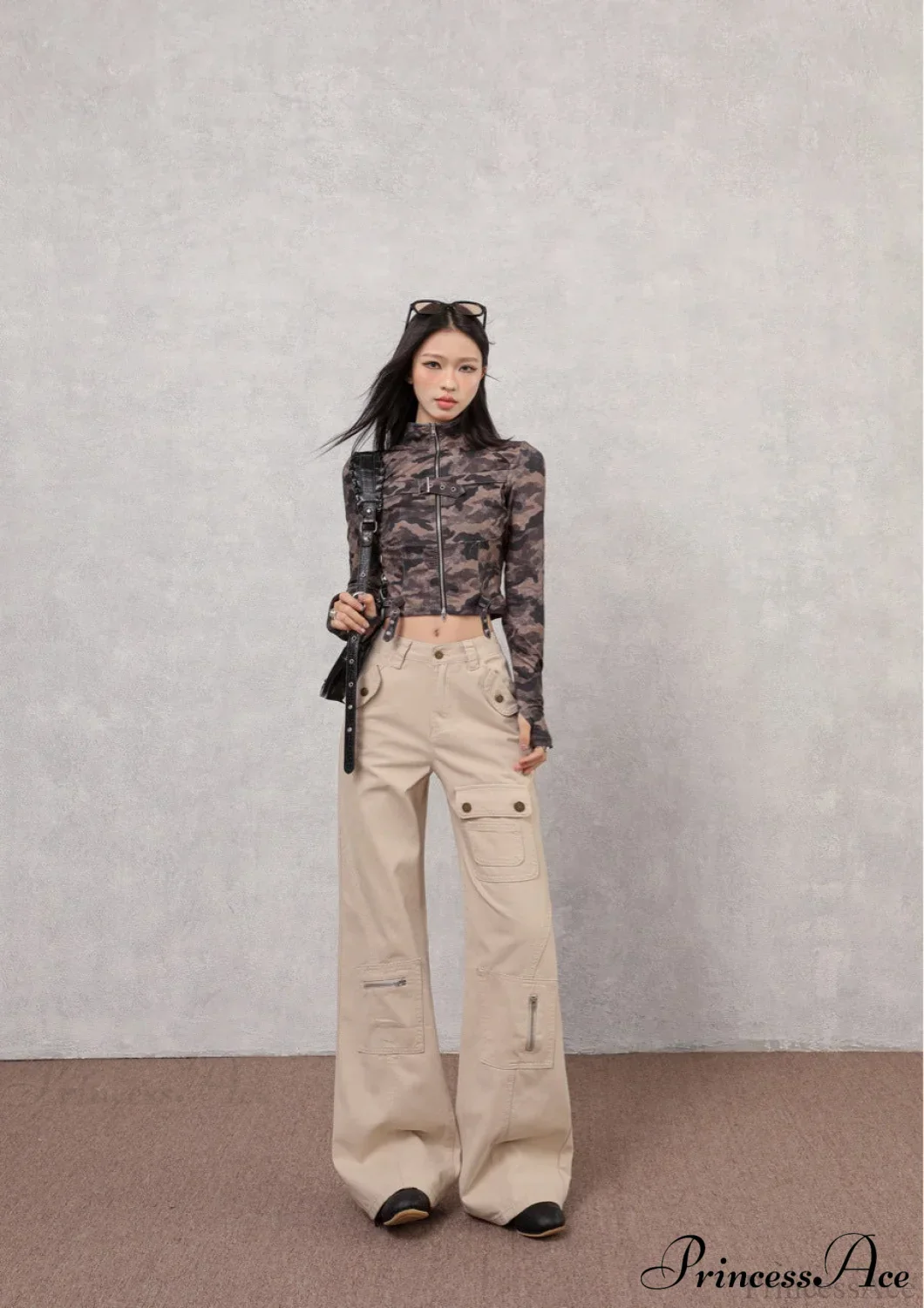 Denim Multi-Pocket High Waist Flared Cargo Pants - Image 3