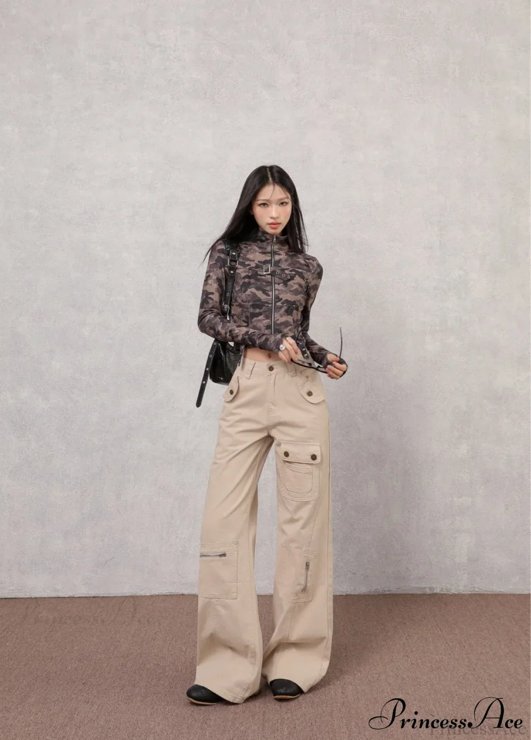 Denim Multi-Pocket High Waist Flared Cargo Pants - Image 4