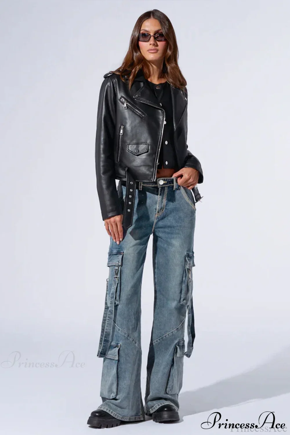 Denim Multi-Pocket Wide-Leg Cargo Pants - Image 2