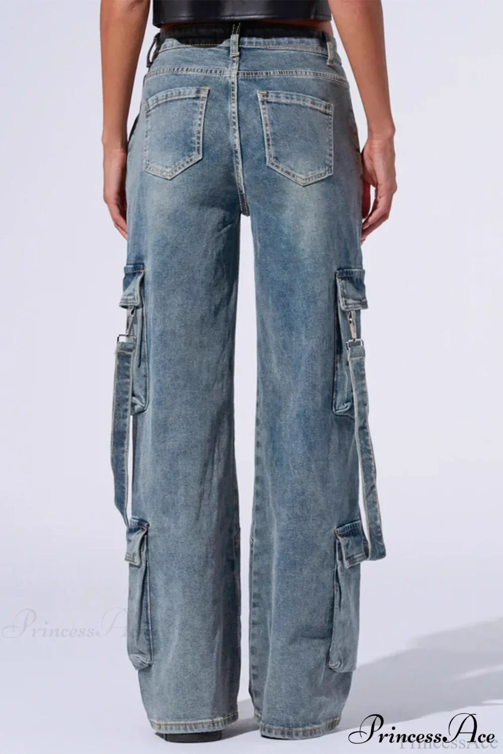 Denim Multi-Pocket Wide-Leg Cargo Pants - Image 4